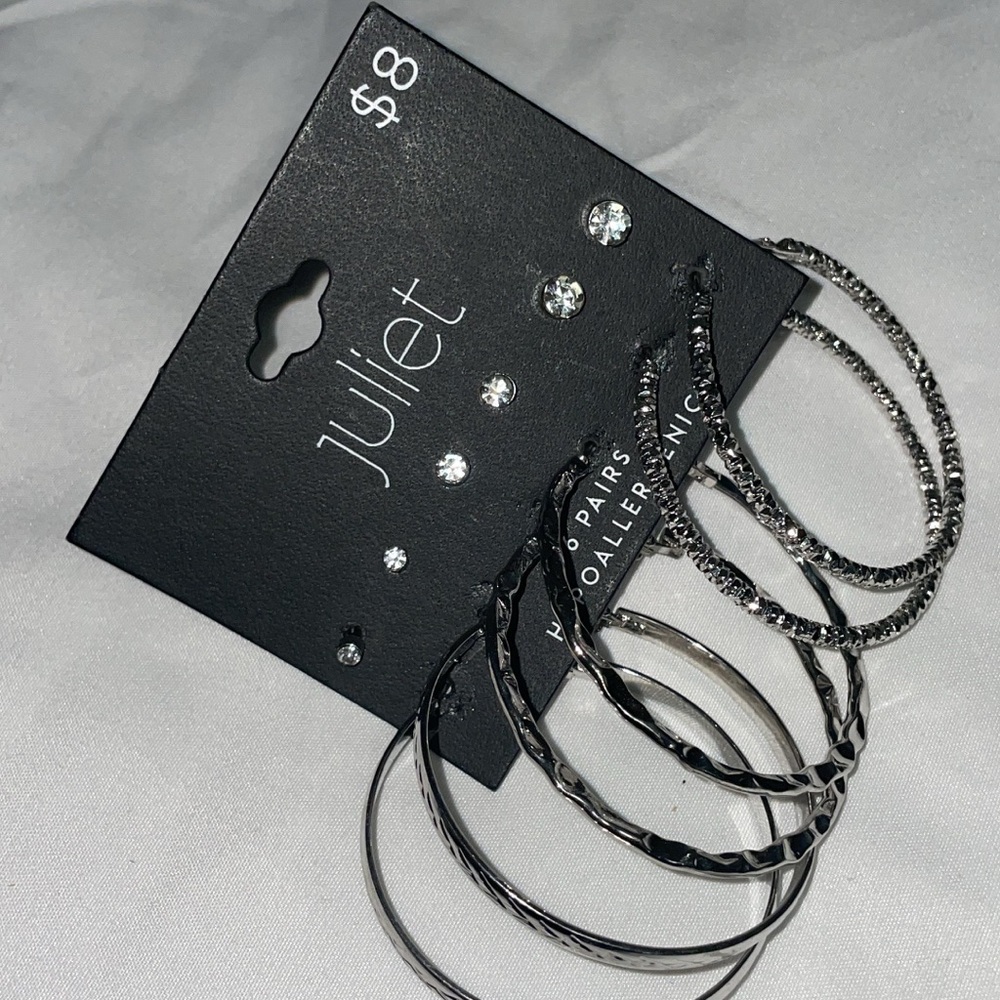 Juliet Silver and Black Hoop Earrings Set